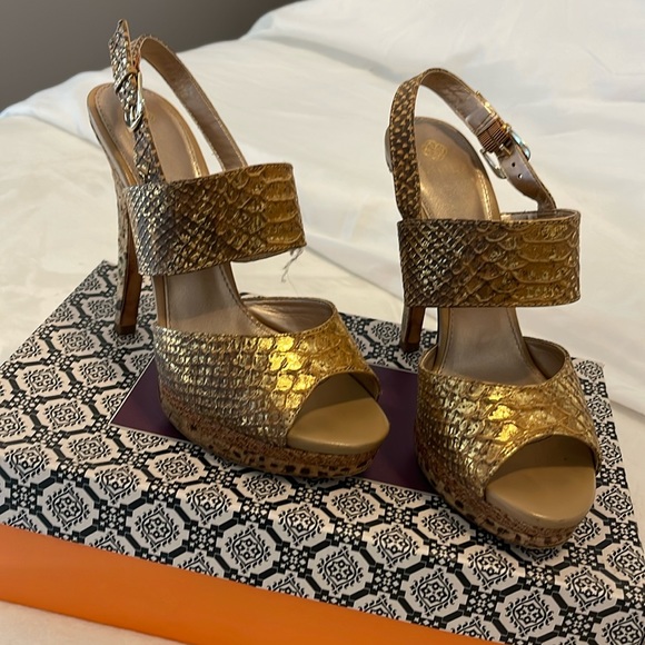 [Jimmy Choo] Jimmy Choo 23 Stainless Steel Logo Lace-up Ribbon Platform Cork Heel Sandals Shoes Pink 36 [Used] [Authenticated and Guaranteed Authentic] 213989